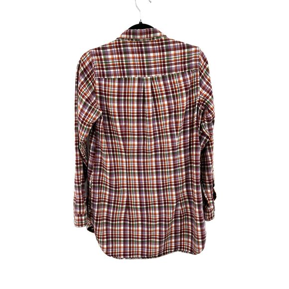 TOAD&CO. Purple Green Organic Cotton Plaid Flannel Button Up Tunic Shirt Small - Picture 2 of 8
